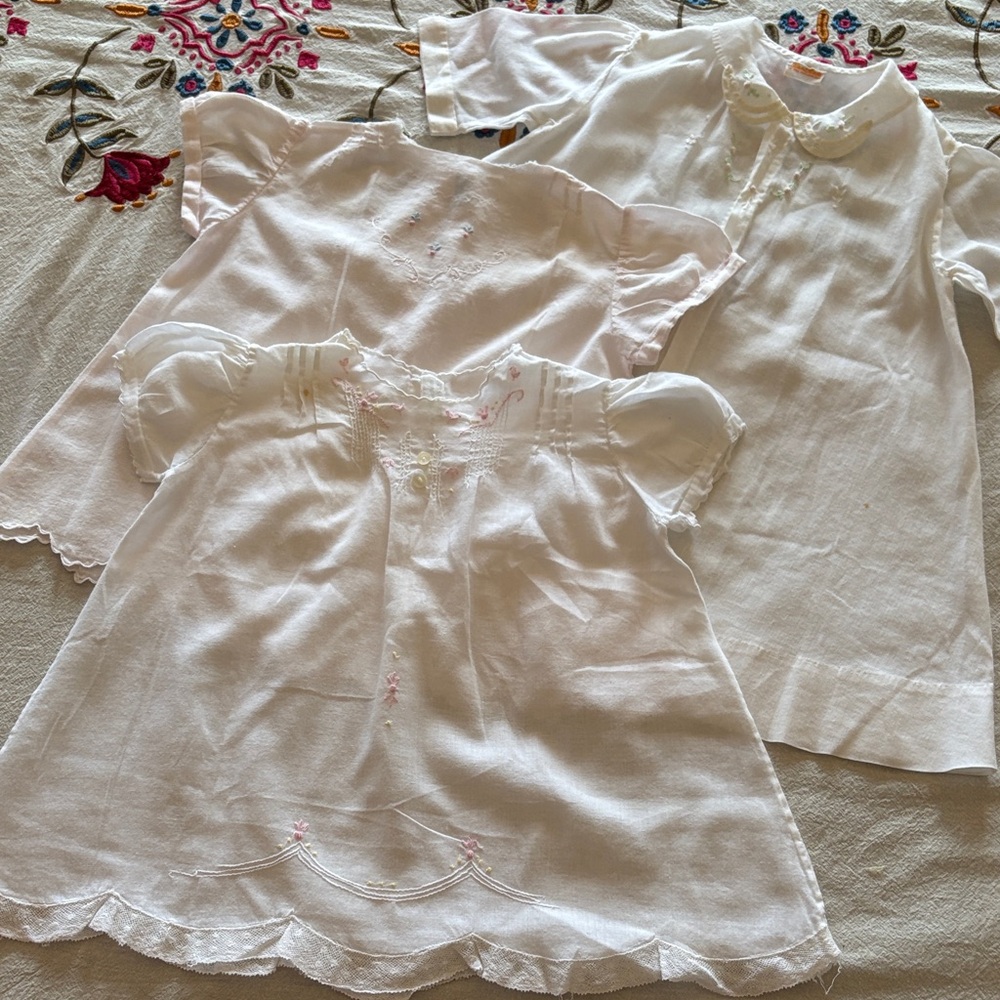 Antique Victorian Vintage White and pink Baby Newborn Dresses bundle of 3